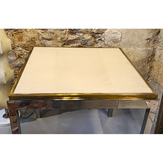 Image 1 of Table de jeu vintage en acier chromé et laiton doré, 1970