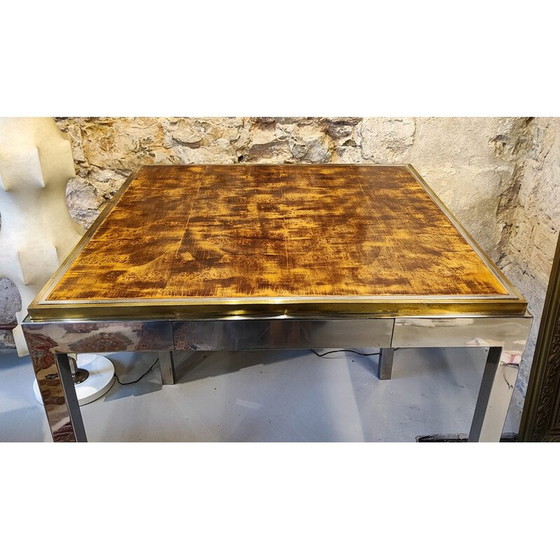 Image 1 of Table de jeu vintage en acier chromé et laiton doré, 1970