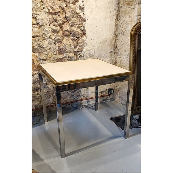 Image 1 of Table de jeu vintage en acier chromé et laiton doré, 1970