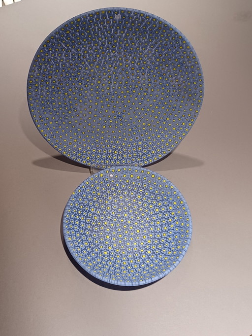 2X bols en verre Millefiori de Murano Ercole Moretti Bleu clair