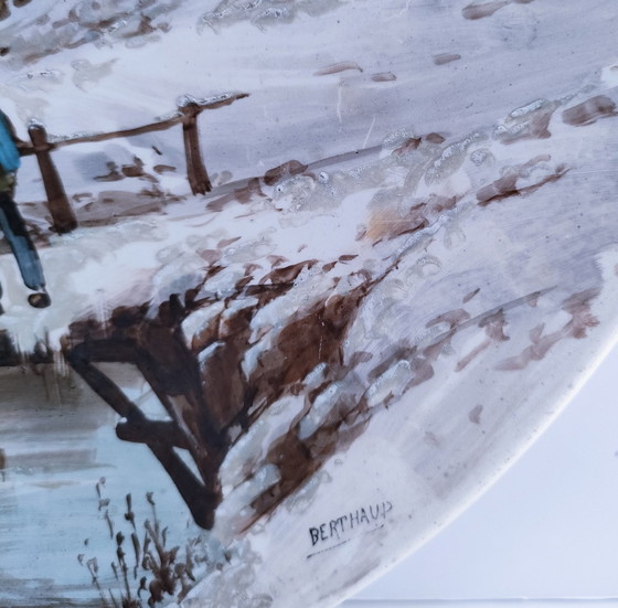 Image 1 of Grande Assiette Décorative Paysage Hivernal Porcelaine Début Xxème