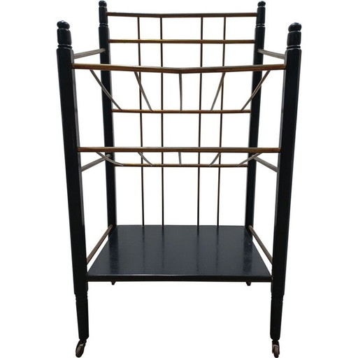 Porte-revues vintage en acajou ébonisé et laiton, 1920