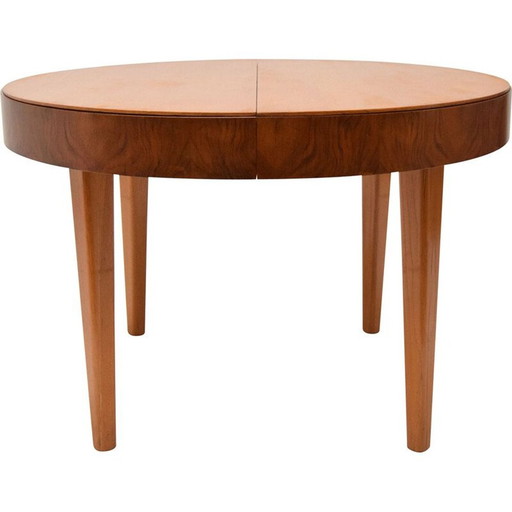 Table ronde pliante en bois vintage par Jindrich Halabala, Tchécoslovaquie 1950