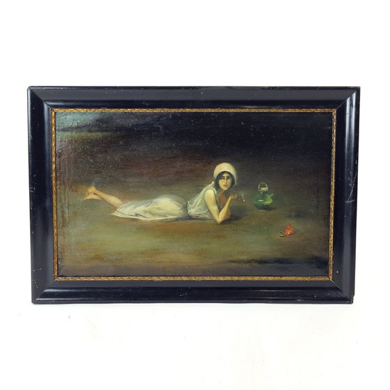 Image 1 of Peinture à l'huile vintage d'un gitan de Zamutov, Tchécoslovaquie 1940s