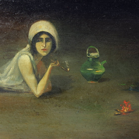 Image 1 of Peinture à l'huile vintage d'un gitan de Zamutov, Tchécoslovaquie 1940s