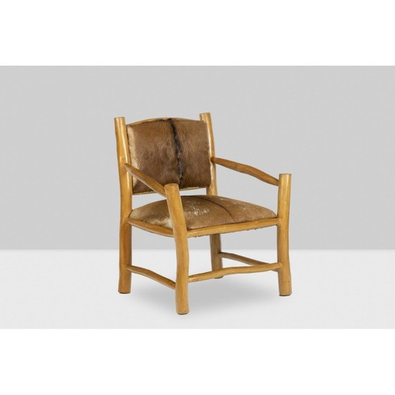Image 1 of Fauteuil vintage en orme et peau de chèvre, 1970