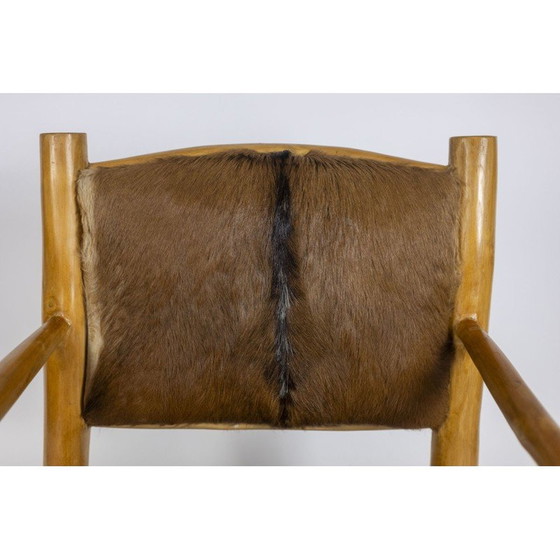 Image 1 of Fauteuil vintage en orme et peau de chèvre, 1970