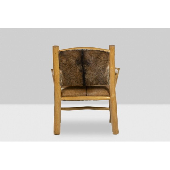 Image 1 of Fauteuil vintage en orme et peau de chèvre, 1970