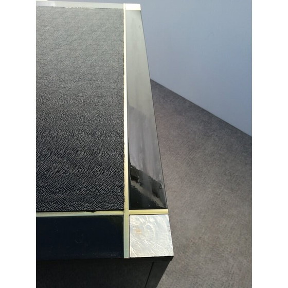 Image 1 of Table basse vintage en bois laqué noir et laiton, 1970