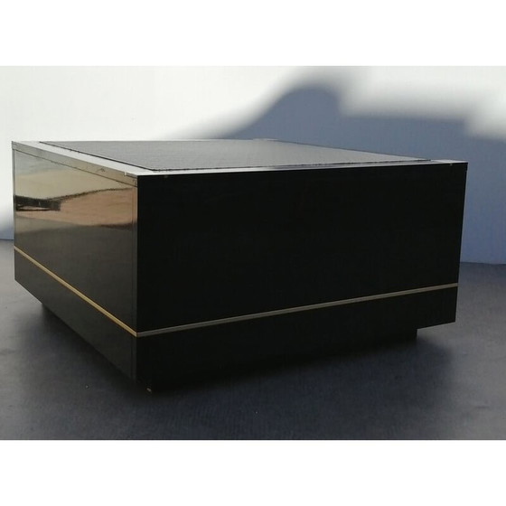 Image 1 of Table basse vintage en bois laqué noir et laiton, 1970