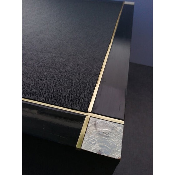 Image 1 of Table basse vintage en bois laqué noir et laiton, 1970