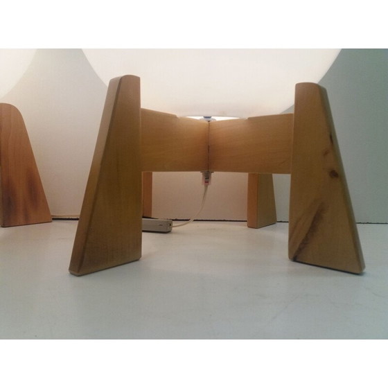 Image 1 of Paire de lampes vintage en verre opalin et bois pour Uluv, Tchécoslovaquie 1960