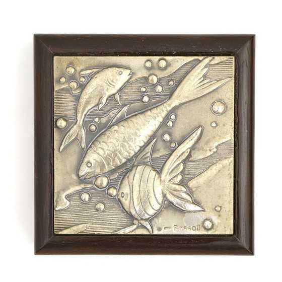 Image 1 of Boîte en bois vintage avec couvercle en argent gaufré par Renato Bassoli, 1960