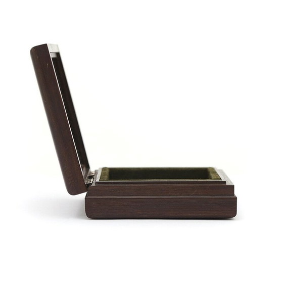 Image 1 of Boîte en bois vintage avec couvercle en argent gaufré par Renato Bassoli, 1960