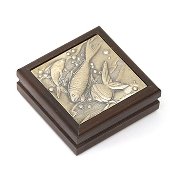 Image 1 of Boîte en bois vintage avec couvercle en argent gaufré par Renato Bassoli, 1960