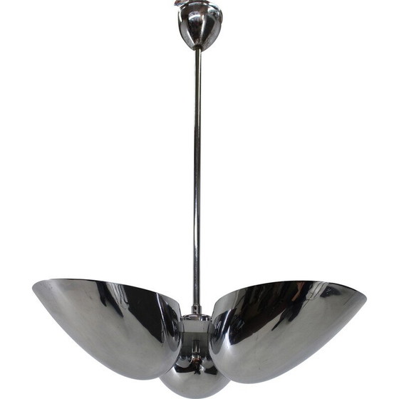 Image 1 of Lustre Bauhaus vintage en acier chromé pour Zukov, Tchécoslovaquie 1930