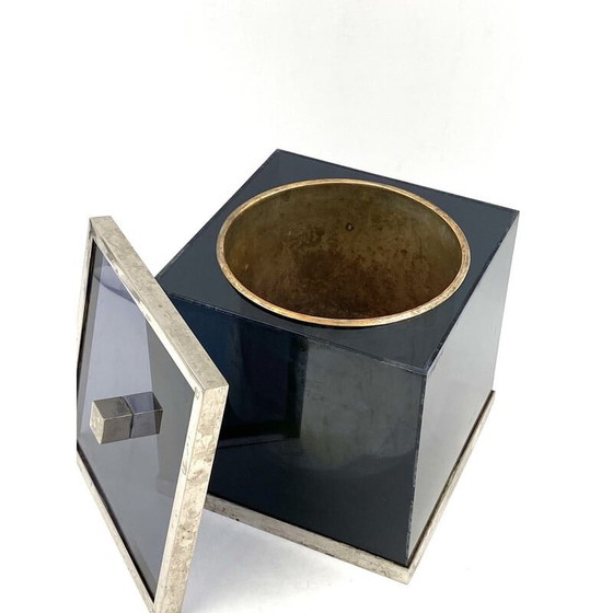 Image 1 of Seau à glace vintage en plexiglas bleu et laiton, Italie 1970