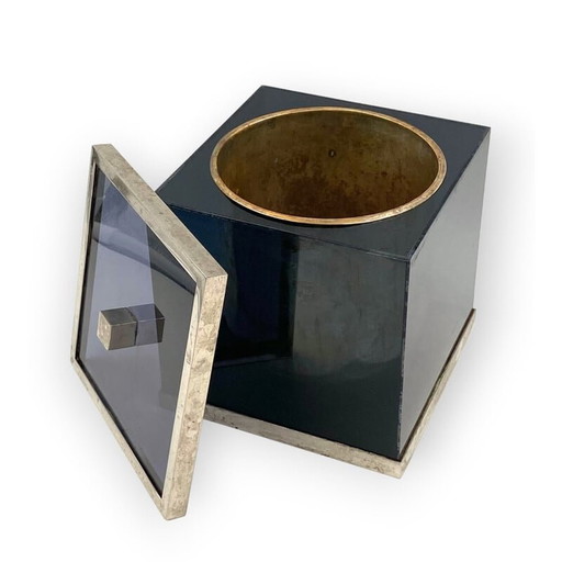 Seau à glace vintage en plexiglas bleu et laiton, Italie 1970