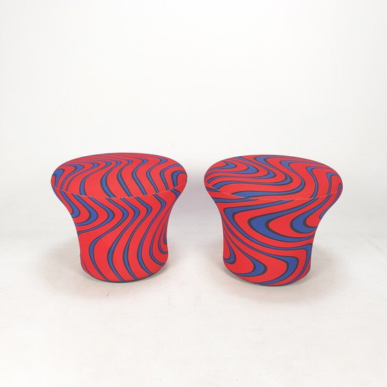 Image 1 of Pouf vintage Champignon en tissu Momentum bleu et rouge par Pierre Paulin pour Artifort, 1960