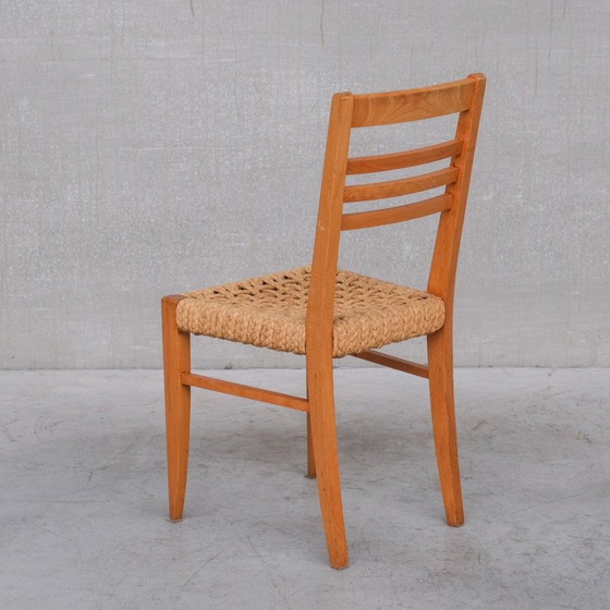 Image 1 of Ensemble de 5 chaises de salle à manger en bois et corde du Mid Century français par Audoux-Minet, 1960s