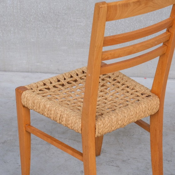 Image 1 of Ensemble de 5 chaises de salle à manger en bois et corde du Mid Century français par Audoux-Minet, 1960s