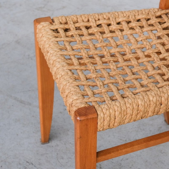 Image 1 of Ensemble de 5 chaises de salle à manger en bois et corde du Mid Century français par Audoux-Minet, 1960s