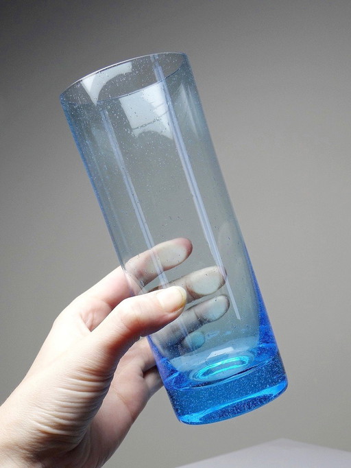 6 Verres Hauts Vintages Verre Fin Turquoise Bullé Soufflé À La Bouche