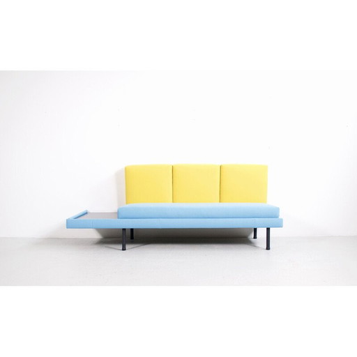 Banquette vintage en acier laqué noir et bois, France 1950