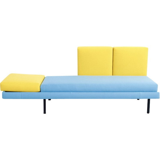 Banquette vintage en acier laqué noir et bois, France 1950