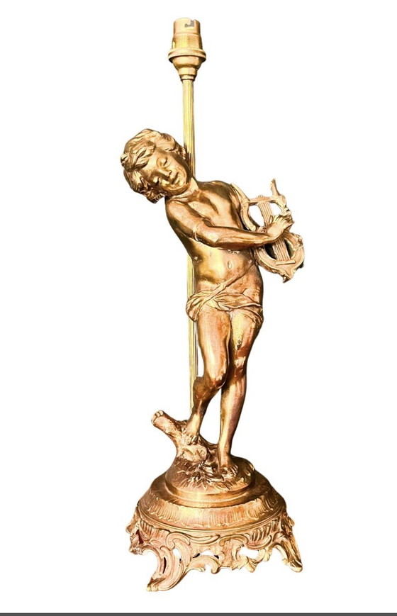 Image 1 of Lampe De Table En Bronze Doré Par Auguste Moreau « Le Joueur De Lyre », Vers 1890