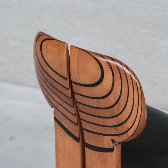 Image 1 of Ensemble de 4 chaises de salle à manger vintage "Africa" en noyer et cuir pour Scarpa, Italie 1975