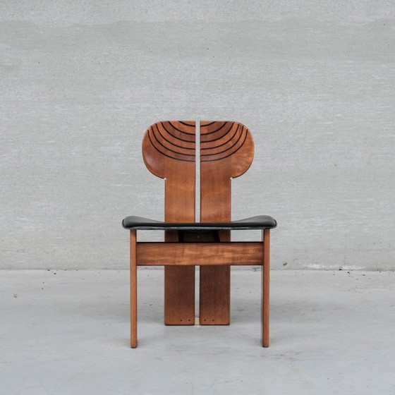Image 1 of Ensemble de 4 chaises de salle à manger vintage "Africa" en noyer et cuir pour Scarpa, Italie 1975