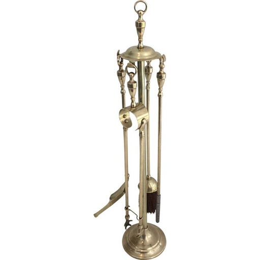 Garniture de feu en laiton néoclassique, 1970