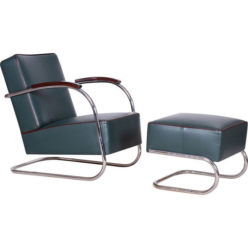 Tabouret vintage Bauhaus en chrome et cuir par Robert Slezák, Tchèque, années 1930