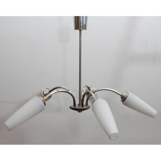 Image 1 of Plafonnier vintage en chrome et opaline 1960s