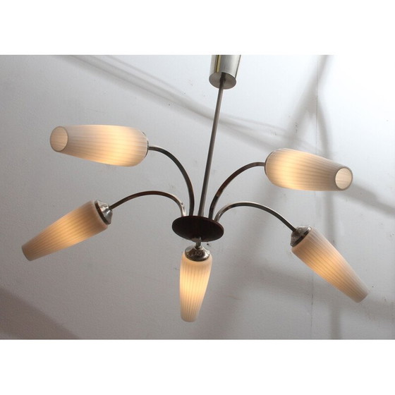 Image 1 of Plafonnier vintage en chrome et opaline 1960s