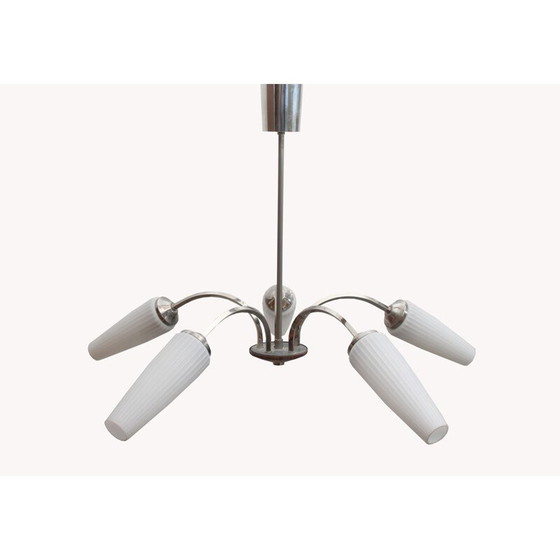 Image 1 of Plafonnier vintage en chrome et opaline 1960s