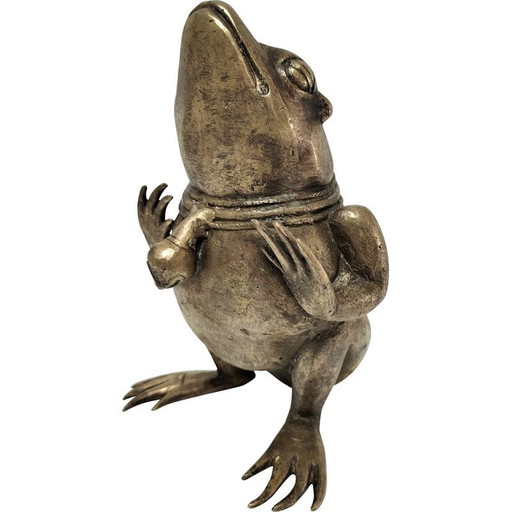 Grenouille sculpturale vintage en laiton patiné, 1960