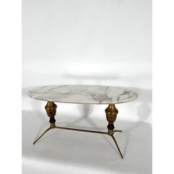 Image 1 of Table basse vintage en laiton et marbre, Italie 1950