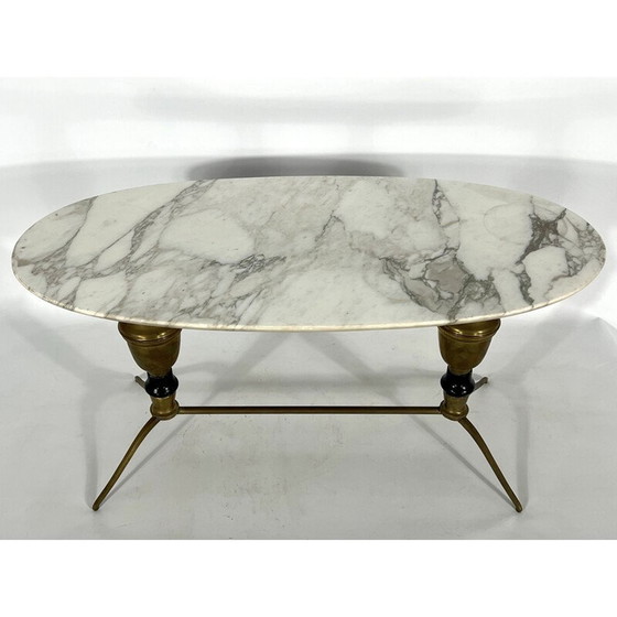 Image 1 of Table basse vintage en laiton et marbre, Italie 1950