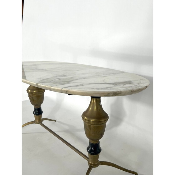 Image 1 of Table basse vintage en laiton et marbre, Italie 1950