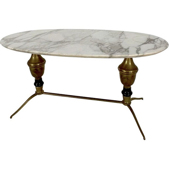 Image 1 of Table basse vintage en laiton et marbre, Italie 1950