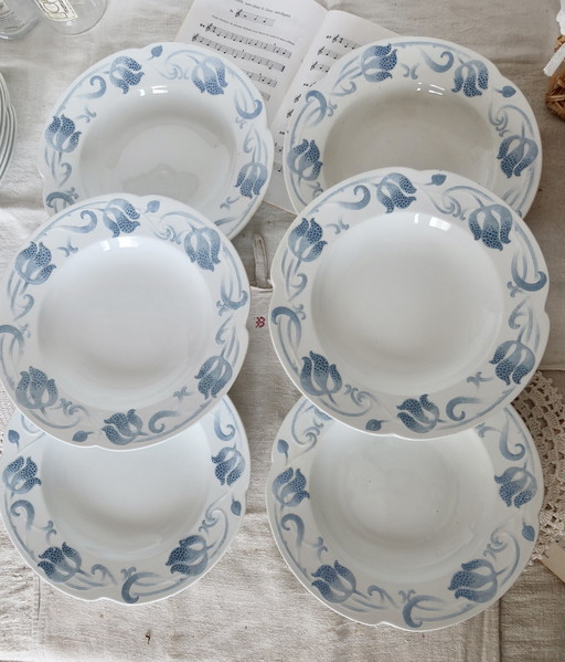 6 Assiettes Creuses - Modèle Tircis - Service Sarreguemines Vaisselle 82 Pièces