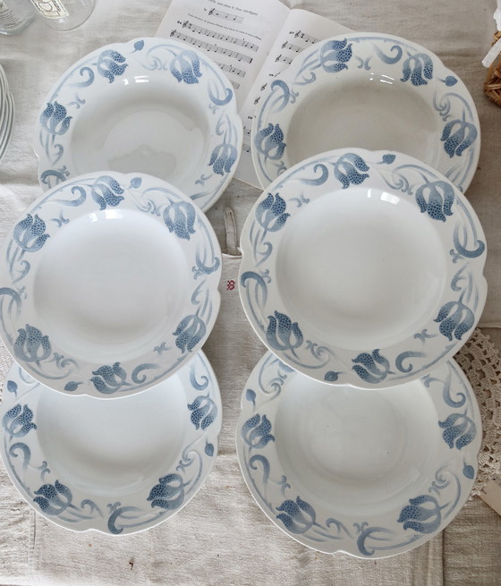 Image 1 of 6 Assiettes Creuses - Modèle Tircis - Service Sarreguemines Vaisselle 82 Pièces