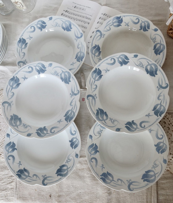 Image 1 of 6 Assiettes Creuses - Modèle Tircis - Service Sarreguemines Vaisselle 82 Pièces