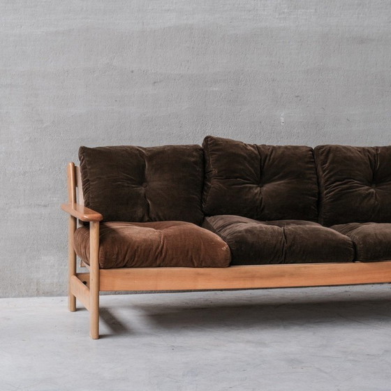 Image 1 of Ensemble de sièges vintage en bois, cuir et toile, France 1970