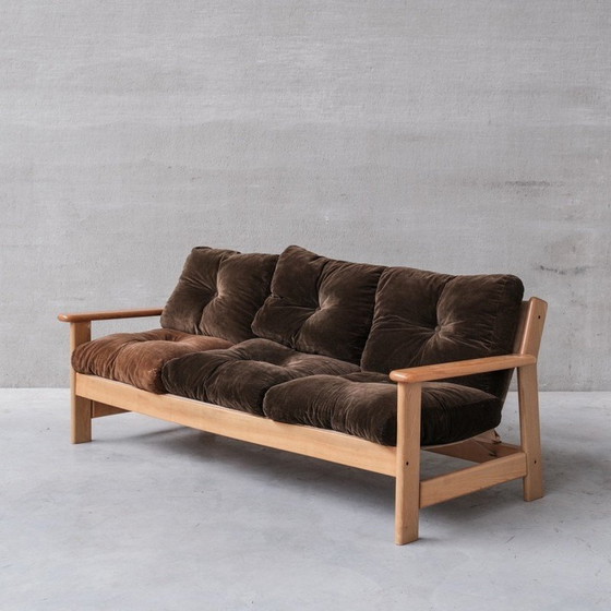 Image 1 of Ensemble de sièges vintage en bois, cuir et toile, France 1970