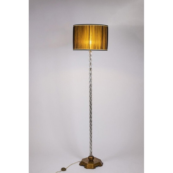 Image 1 of Lampadaire vintage en verre et métal doré par Maison Baguès, France 1950