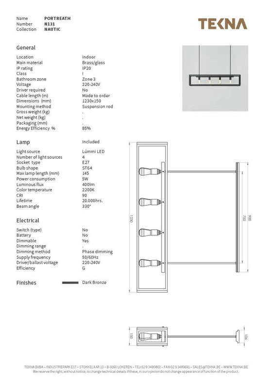 Image 1 of Luminaire Suspension Bronze Patine Foncée Portreath By Tekna Nautic