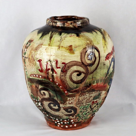 Image 1 of Vase vintage en céramique "graffiti Jazz" de Basile, 1990